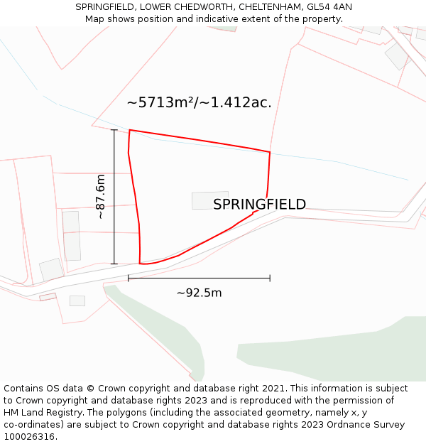 SPRINGFIELD, LOWER CHEDWORTH, CHELTENHAM, GL54 4AN: Plot and title map