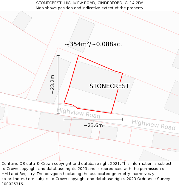 STONECREST, HIGHVIEW ROAD, CINDERFORD, GL14 2BA: Plot and title map