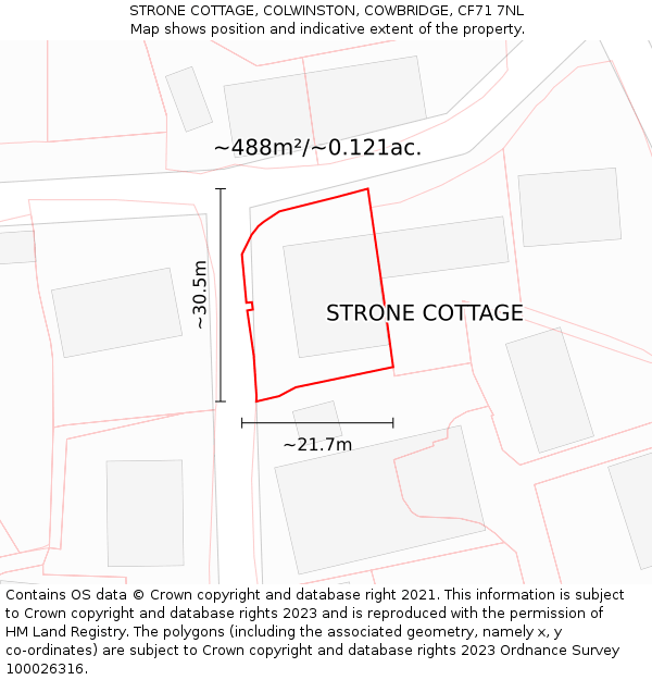 STRONE COTTAGE, COLWINSTON, COWBRIDGE, CF71 7NL: Plot and title map