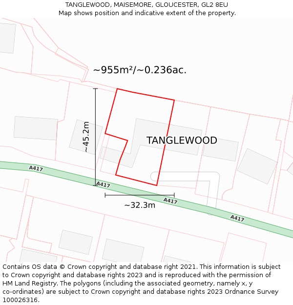 TANGLEWOOD, MAISEMORE, GLOUCESTER, GL2 8EU: Plot and title map