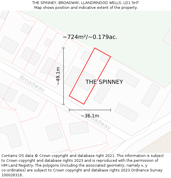 THE SPINNEY, BROADWAY, LLANDRINDOD WELLS, LD1 5HT: Plot and title map