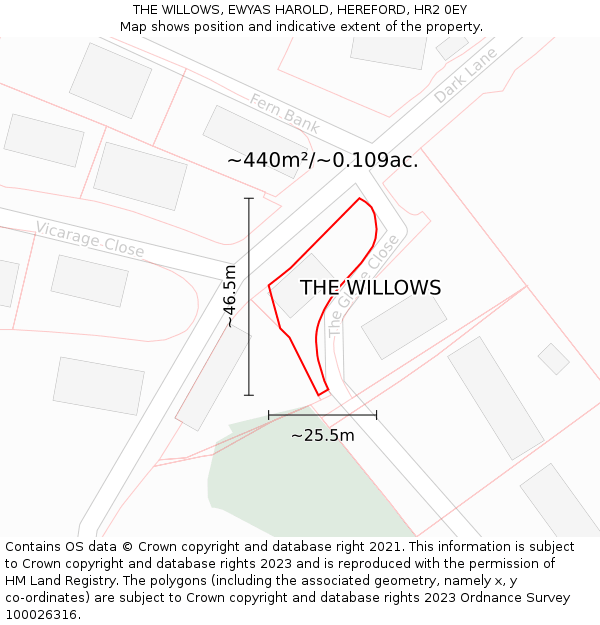 THE WILLOWS, EWYAS HAROLD, HEREFORD, HR2 0EY: Plot and title map