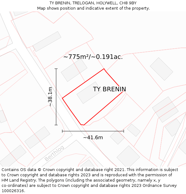 TY BRENIN, TRELOGAN, HOLYWELL, CH8 9BY: Plot and title map