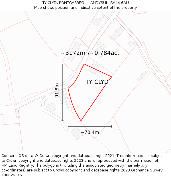 TY CLYD, PONTGARREG, LLANDYSUL, SA44 6AU: Plot and title map