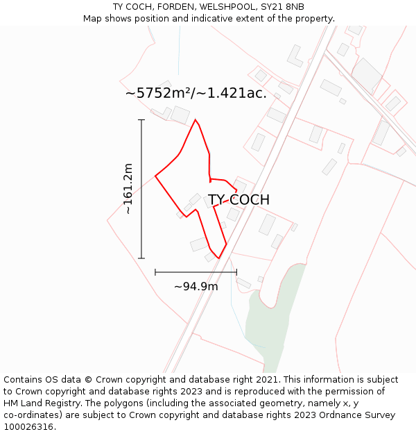 TY COCH, FORDEN, WELSHPOOL, SY21 8NB: Plot and title map