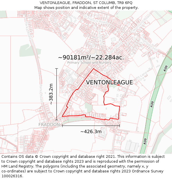 VENTONLEAGUE, FRADDON, ST COLUMB, TR9 6PQ: Plot and title map