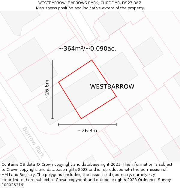 WESTBARROW, BARROWS PARK, CHEDDAR, BS27 3AZ: Plot and title map