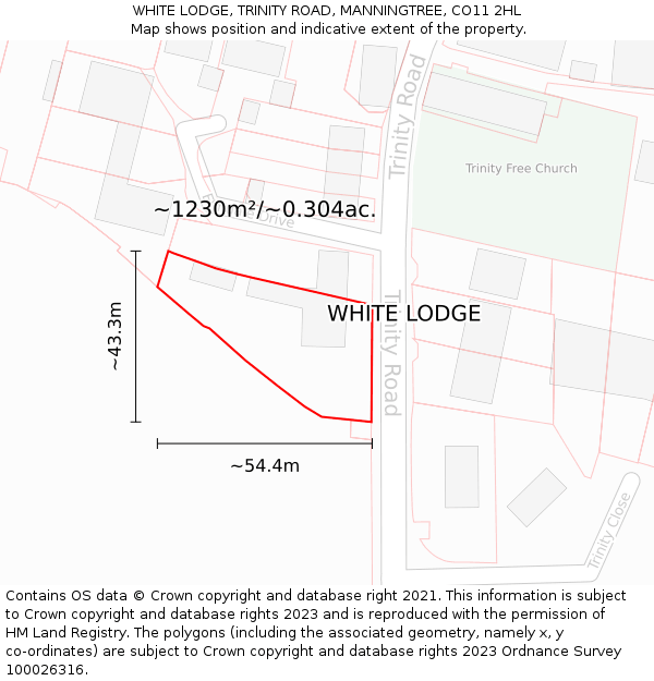 WHITE LODGE, TRINITY ROAD, MANNINGTREE, CO11 2HL: Plot and title map