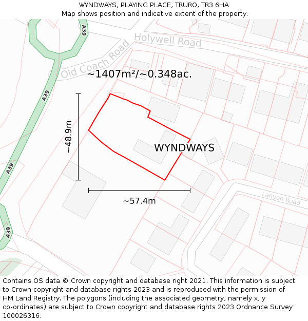 WYNDWAYS, PLAYING PLACE, TRURO, TR3 6HA: Plot and title map