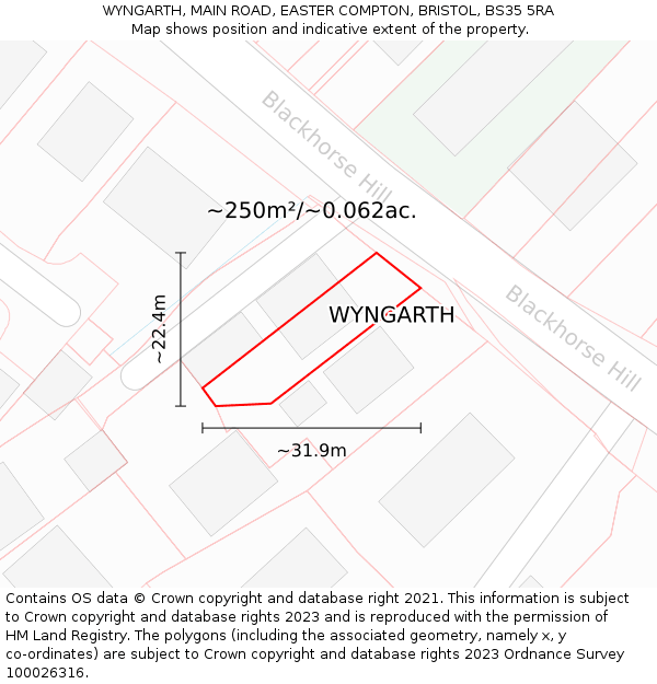 WYNGARTH, MAIN ROAD, EASTER COMPTON, BRISTOL, BS35 5RA: Plot and title map