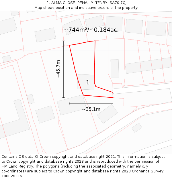 1, ALMA CLOSE, PENALLY, TENBY, SA70 7QJ: Plot and title map