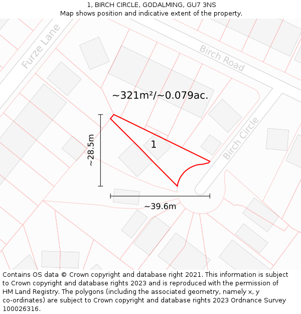 1, BIRCH CIRCLE, GODALMING, GU7 3NS: Plot and title map