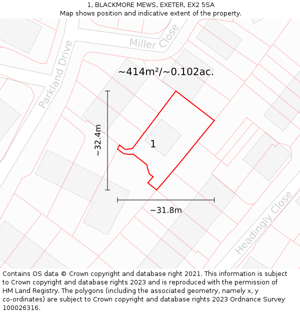 1, BLACKMORE MEWS, EXETER, EX2 5SA: Plot and title map