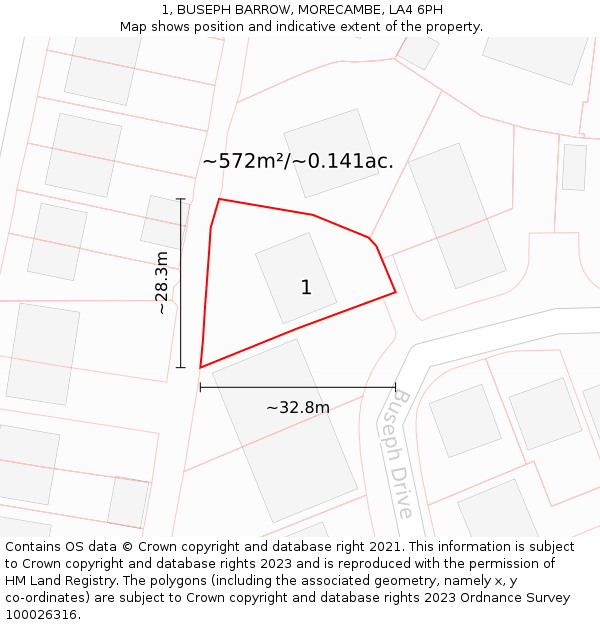 1, BUSEPH BARROW, MORECAMBE, LA4 6PH: Plot and title map