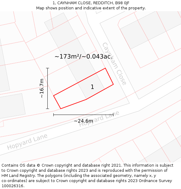 1, CAYNHAM CLOSE, REDDITCH, B98 0JF: Plot and title map