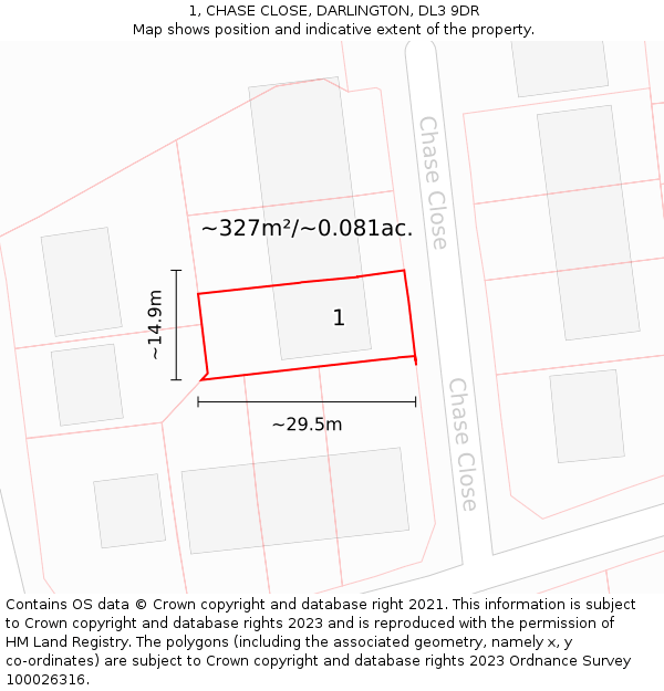 1, CHASE CLOSE, DARLINGTON, DL3 9DR: Plot and title map