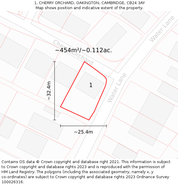 1, CHERRY ORCHARD, OAKINGTON, CAMBRIDGE, CB24 3AY: Plot and title map