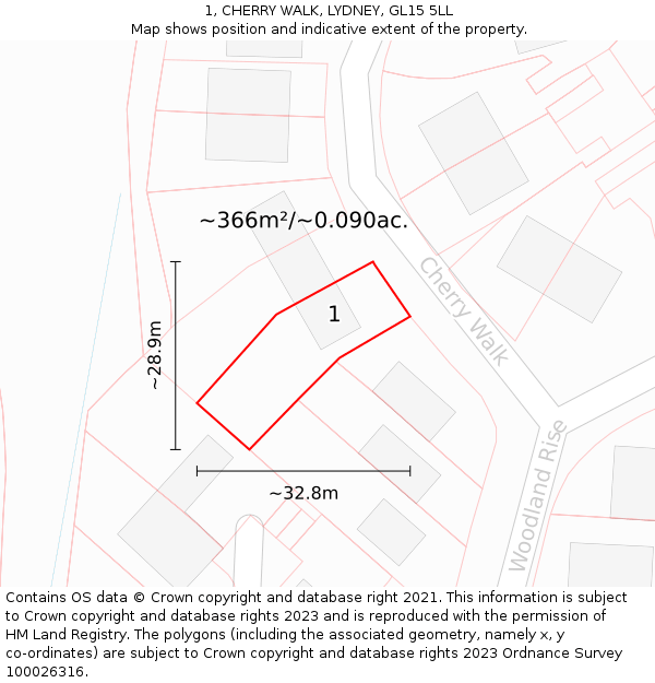 1, CHERRY WALK, LYDNEY, GL15 5LL: Plot and title map