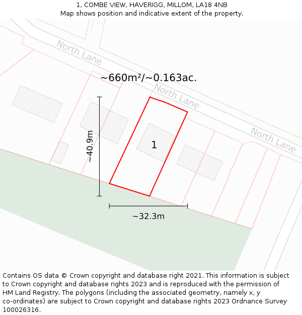 1, COMBE VIEW, HAVERIGG, MILLOM, LA18 4NB: Plot and title map