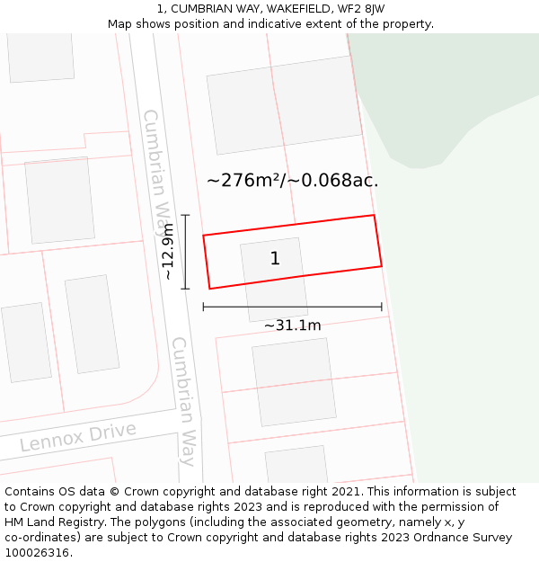 1, CUMBRIAN WAY, WAKEFIELD, WF2 8JW: Plot and title map