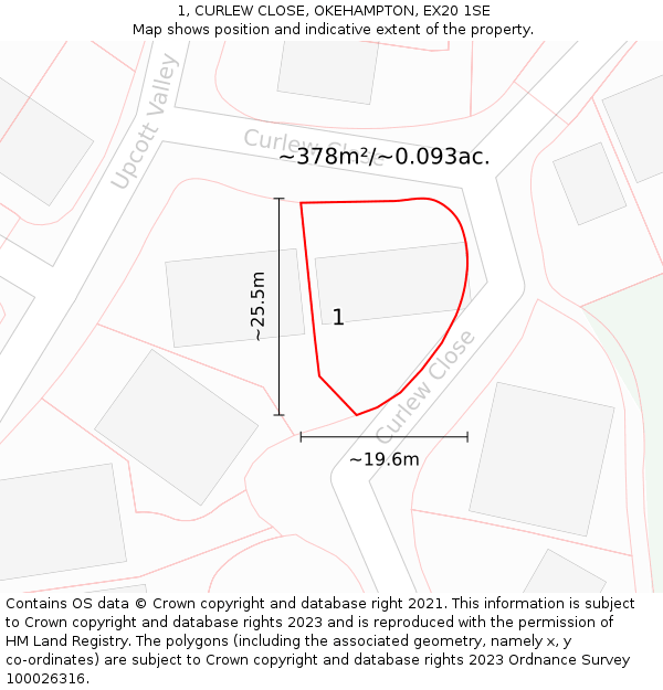 1, CURLEW CLOSE, OKEHAMPTON, EX20 1SE: Plot and title map