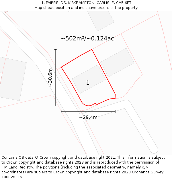 1, FAIRFIELDS, KIRKBAMPTON, CARLISLE, CA5 6ET: Plot and title map
