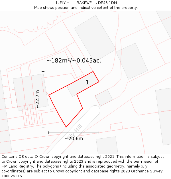 1, FLY HILL, BAKEWELL, DE45 1DN: Plot and title map