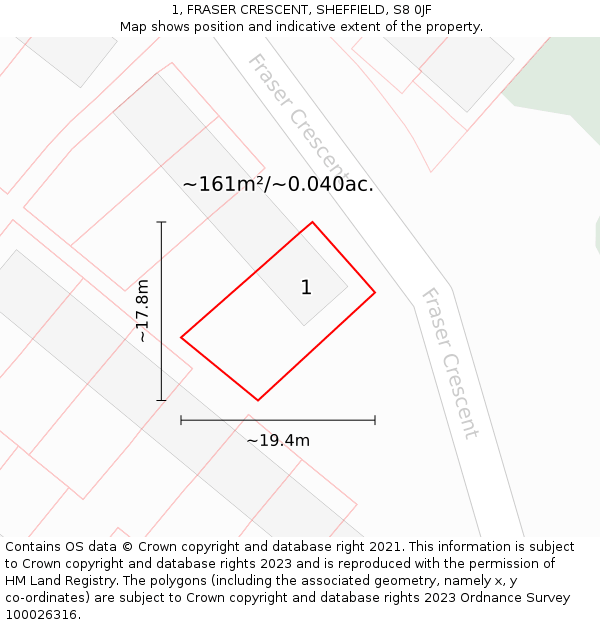 1, FRASER CRESCENT, SHEFFIELD, S8 0JF: Plot and title map