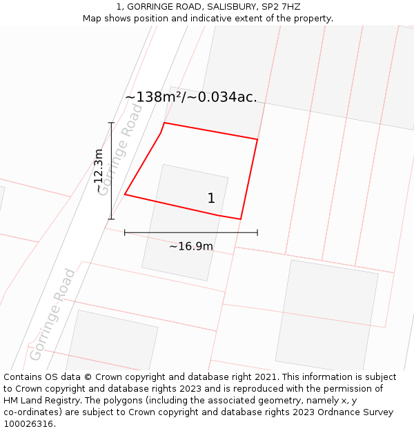 1, GORRINGE ROAD, SALISBURY, SP2 7HZ: Plot and title map