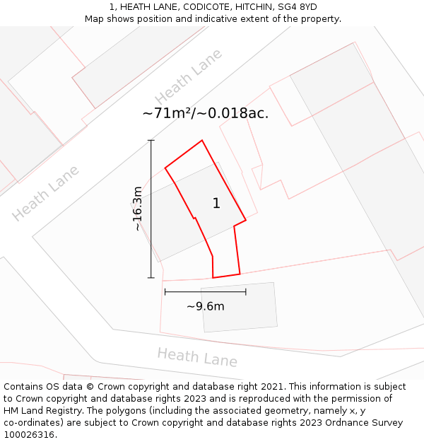 1, HEATH LANE, CODICOTE, HITCHIN, SG4 8YD: Plot and title map