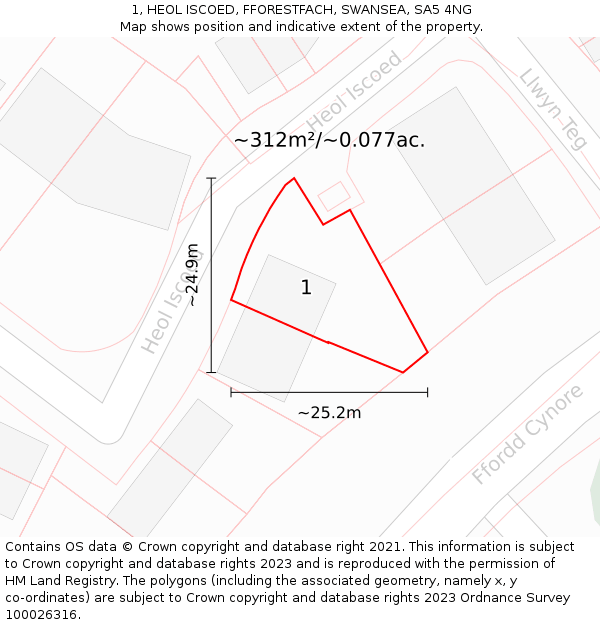 1, HEOL ISCOED, FFORESTFACH, SWANSEA, SA5 4NG: Plot and title map