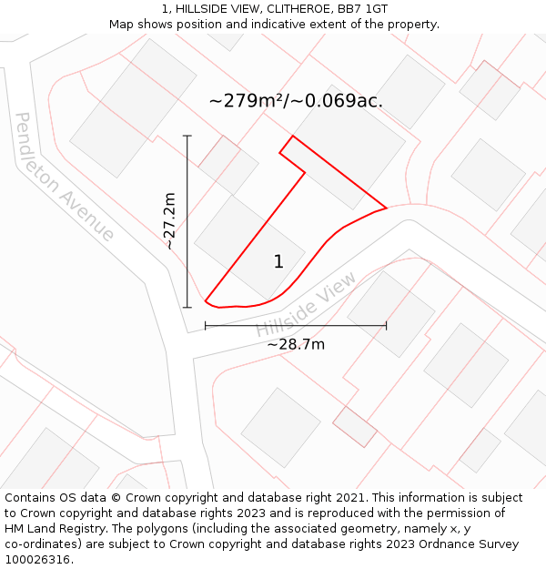 1, HILLSIDE VIEW, CLITHEROE, BB7 1GT: Plot and title map