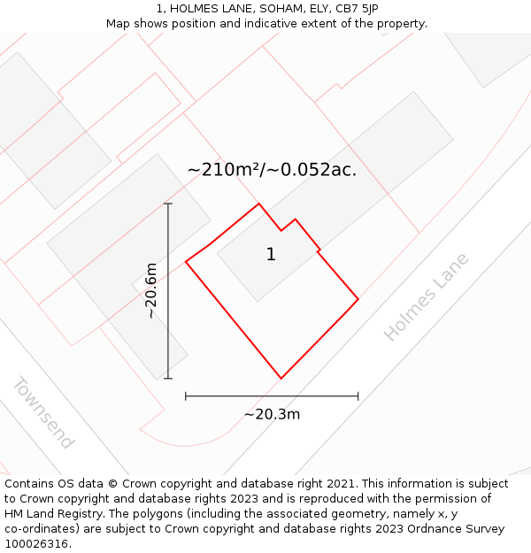 1, HOLMES LANE, SOHAM, ELY, CB7 5JP: Plot and title map