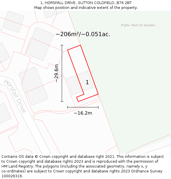 1, HORSFALL DRIVE, SUTTON COLDFIELD, B76 2BT: Plot and title map