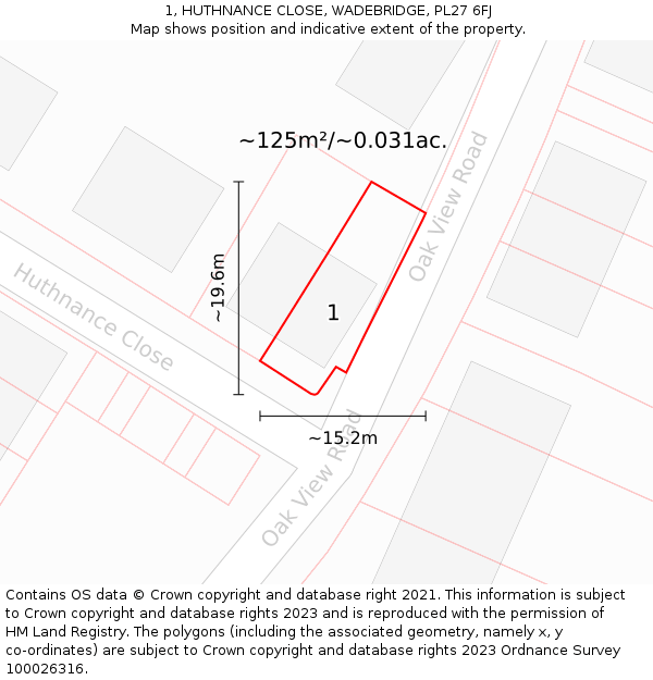 1, HUTHNANCE CLOSE, WADEBRIDGE, PL27 6FJ: Plot and title map