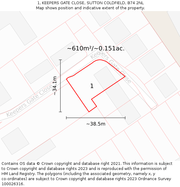 1, KEEPERS GATE CLOSE, SUTTON COLDFIELD, B74 2NL: Plot and title map