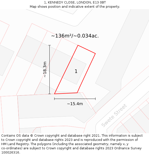 1, KENNEDY CLOSE, LONDON, E13 0BT: Plot and title map