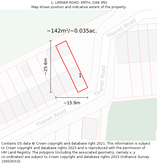 1, LARNER ROAD, ERITH, DA8 3RD: Plot and title map