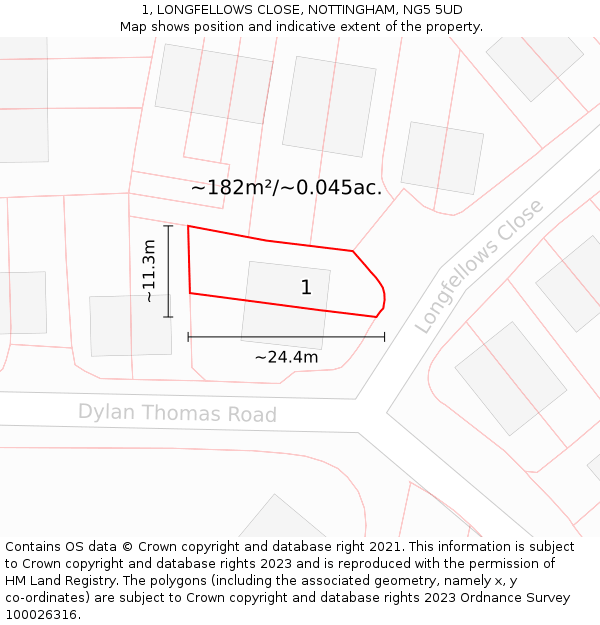 1, LONGFELLOWS CLOSE, NOTTINGHAM, NG5 5UD: Plot and title map