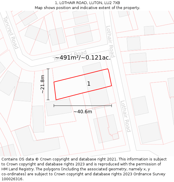 1, LOTHAIR ROAD, LUTON, LU2 7XB: Plot and title map
