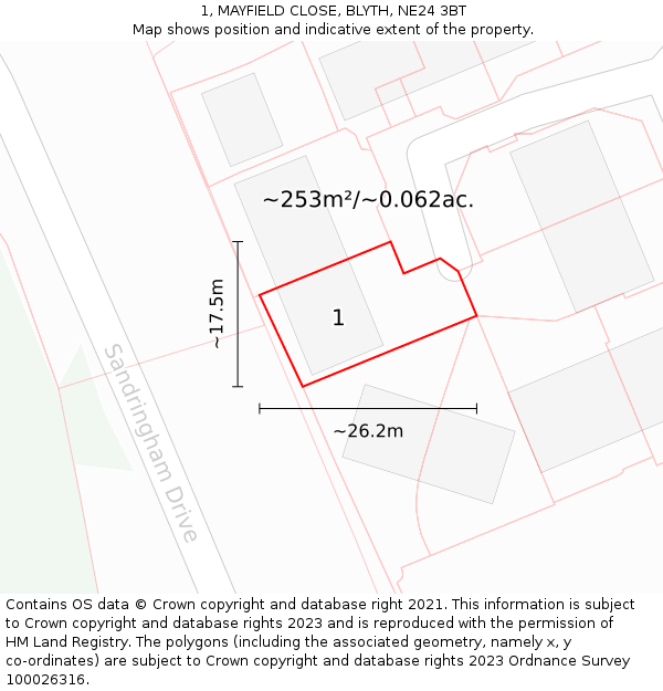 1, MAYFIELD CLOSE, BLYTH, NE24 3BT: Plot and title map