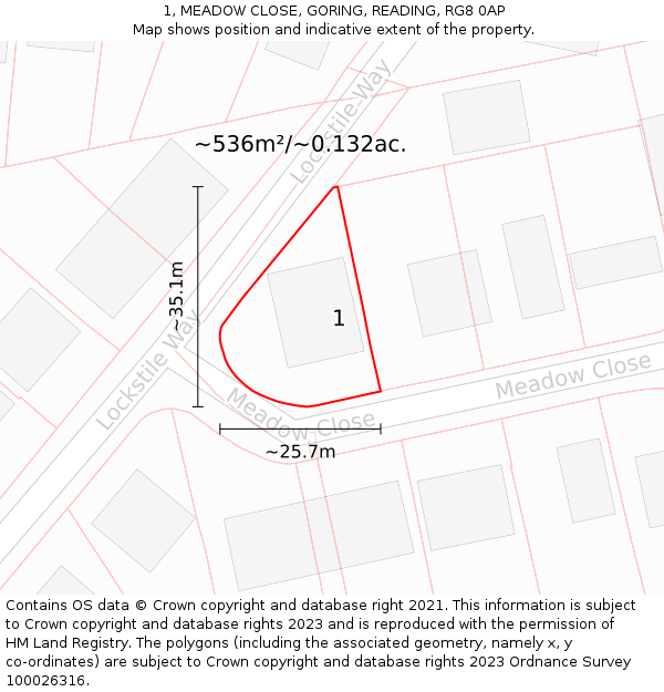 1, MEADOW CLOSE, GORING, READING, RG8 0AP: Plot and title map