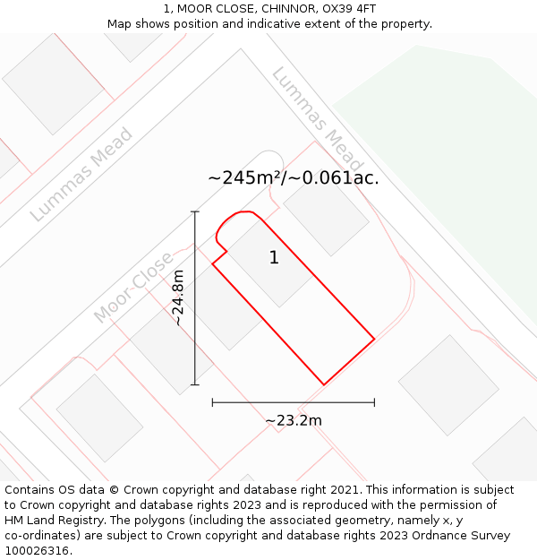 1, MOOR CLOSE, CHINNOR, OX39 4FT: Plot and title map