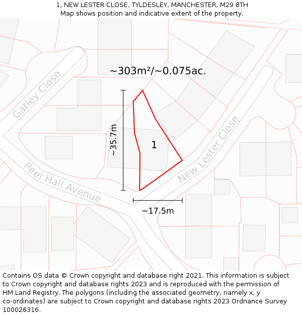 1, NEW LESTER CLOSE, TYLDESLEY, MANCHESTER, M29 8TH: Plot and title map