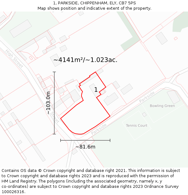 1, PARKSIDE, CHIPPENHAM, ELY, CB7 5PS: Plot and title map