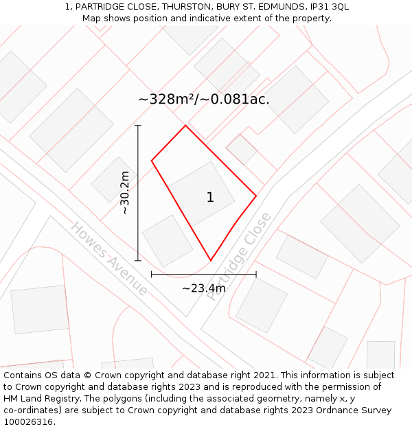 1, PARTRIDGE CLOSE, THURSTON, BURY ST EDMUNDS, IP31 3QL: Plot and title map