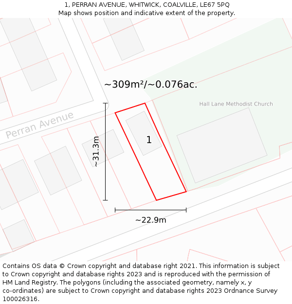 1, PERRAN AVENUE, WHITWICK, COALVILLE, LE67 5PQ: Plot and title map