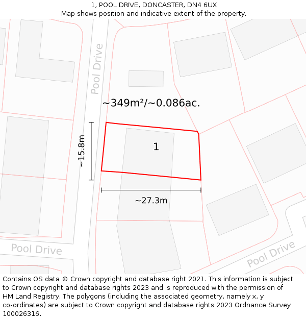 1, POOL DRIVE, DONCASTER, DN4 6UX: Plot and title map