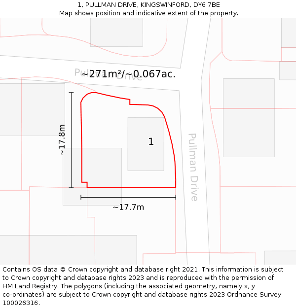 1, PULLMAN DRIVE, KINGSWINFORD, DY6 7BE: Plot and title map