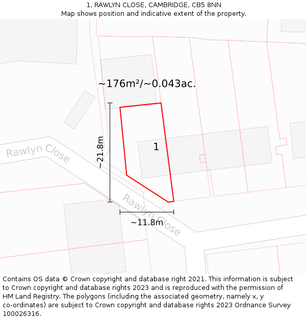 1, RAWLYN CLOSE, CAMBRIDGE, CB5 8NN: Plot and title map